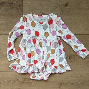 Angle Dear Balloon Print Long Sleeve Baby Dress with Bodysuit